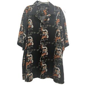 Million Guy size XXL Black Shirt Dragons Tigers Short Sleeve Button Front NEW